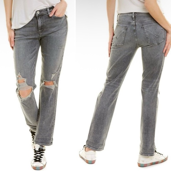 Hudson NWT Nico Straight Jeans 32 14 gray distressed rolled - Picture 1 of 14